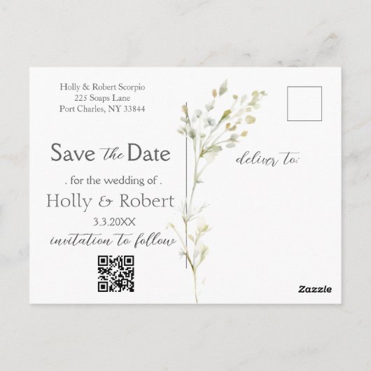 Daisy Wildflower Bewaar de datum Foto QR-code Briefkaart (Achterkant)