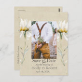 Daisy Wildflower Bewaar de datum Foto QR-code Briefkaart (Voorkant / Achterkant)