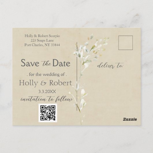 Daisy Wildflower Bewaar de datum Foto QR-code Briefkaart (Achterkant)