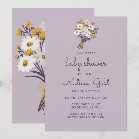 Daisy Wildflower Boeket BABY SHOWER CUSTOM Kaart (Voorkant / Achterkant)
