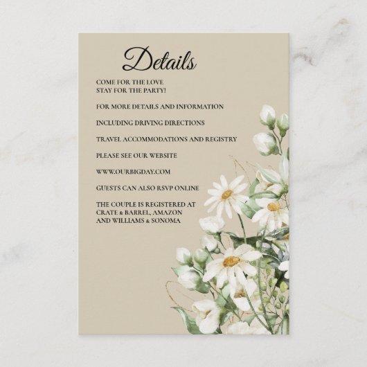 Daisy Wildflower Boho Enclosure Card Details Informatiekaartje (Voorkant)