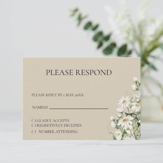 Daisy Wildflower Boho RSVP card (Staand voorkant)