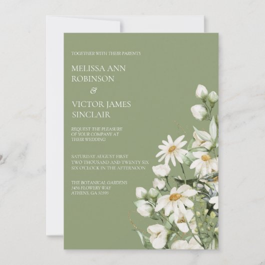 Daisy Wildflower Boho Wedding Invitation Kaart (Voorkant)