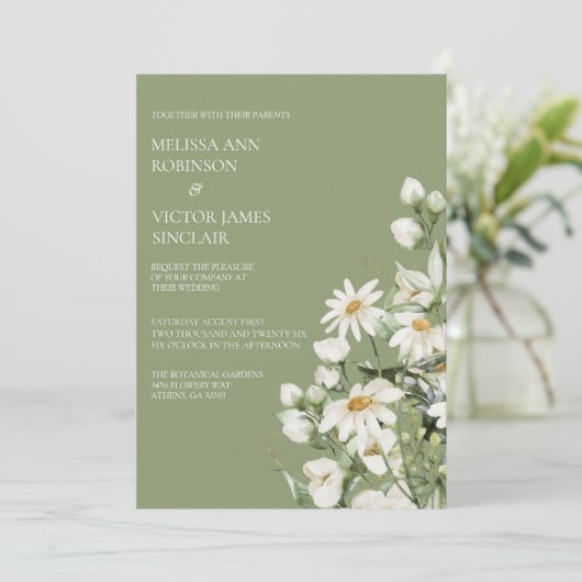 Daisy Wildflower Boho Wedding Invitation Kaart (Staand voorkant)