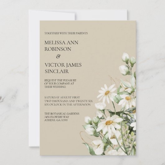 Daisy Wildflower Boho Wedding Invitation Kaart (Voorkant)