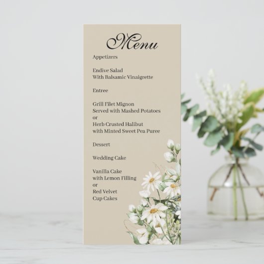 Daisy Wildflower Boho Wedding Menu (Staand voorkant)