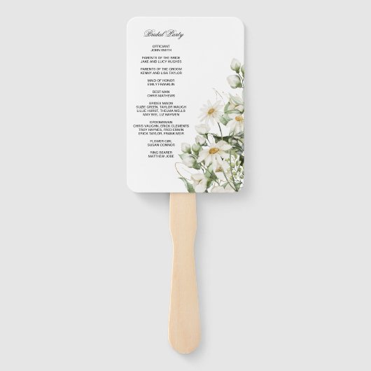 Daisy Wildflower Boho Wedding Program Hand Fan Handwaaier (Achterkant)