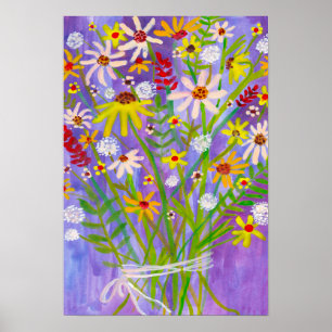 Daisy Wildflower Bouquet schilder Paarse kunst Poster