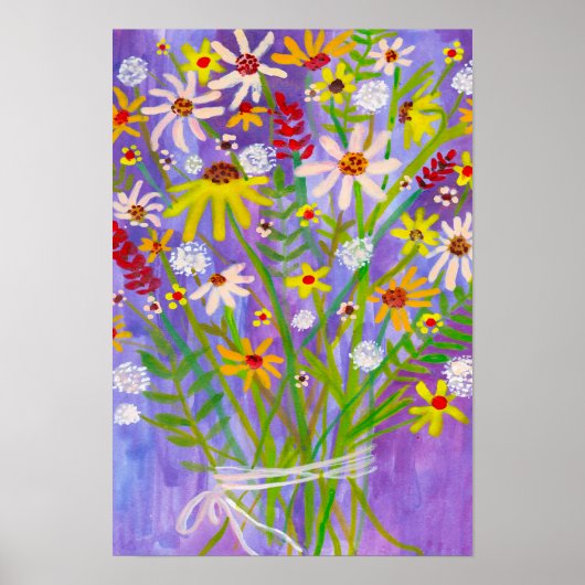 Daisy Wildflower Bouquet schilder Paarse kunst Poster (Voorkant)