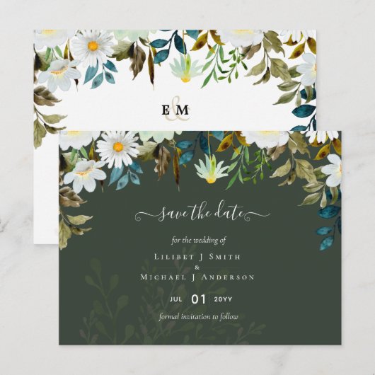 Daisy Wildflower Greenery Wedding Briefkaart (Voorkant / Achterkant)