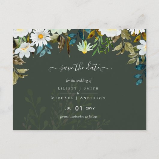Daisy Wildflower Greenery Wedding Briefkaart (Voorkant)
