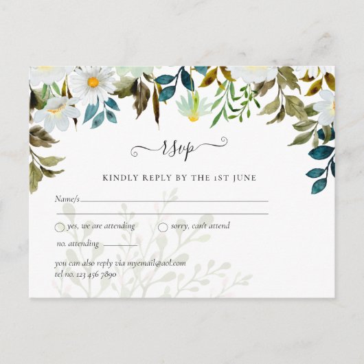 Daisy Wildflower Greenery Wedding Briefkaart (Voorkant)