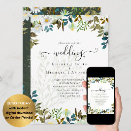 Daisy Wildflower Greenery Wedding Kaart