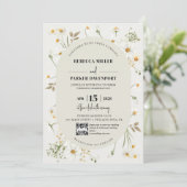Daisy Wildflower modern Weddenschap QR-code Kaart (Staand voorkant)