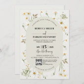 Daisy Wildflower modern Weddenschap QR-code Kaart (Voorkant / Achterkant)