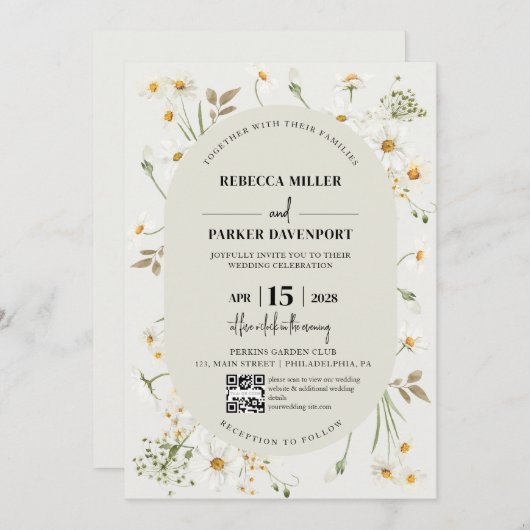 Daisy Wildflower modern Weddenschap QR-code Kaart (Voorkant / Achterkant)