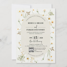 Daisy Wildflower modern Weddenschap QR-code Kaart