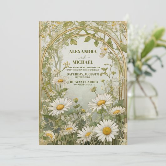 Daisy Wildflower moderne bruiloft Kaart (Staand voorkant)