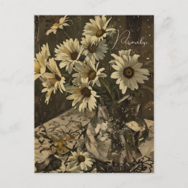  Daisy WildFlower Pattern Oude Sepia Foto Briefkaart