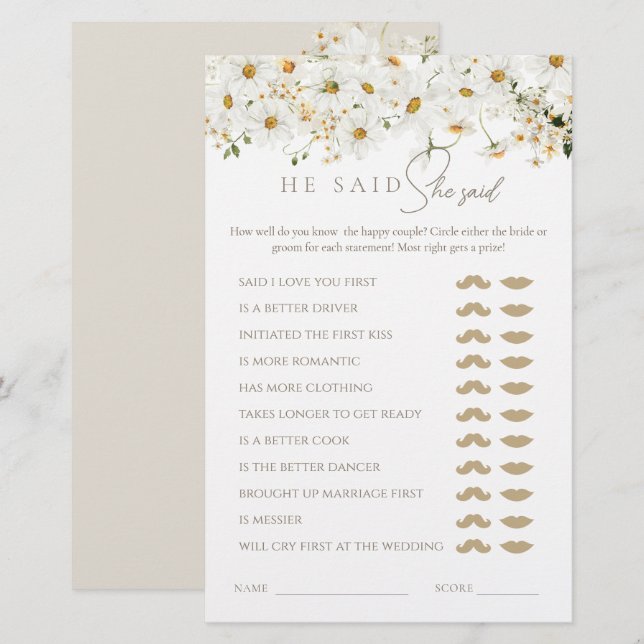 Daisy Wildflower Vrijgezellenfeest Hij of Zij Spel (Voorkant / Achterkant)