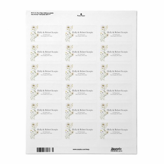 Daisy Wildflower Wedding Etiket (Full Sheet)