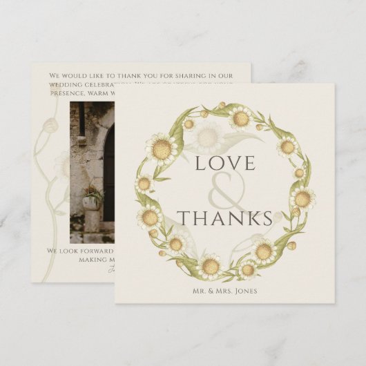 Daisy Wildflower Wedding Flat Dank je wel Bedankkaart (Voorkant / Achterkant)