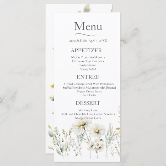Daisy Wildflower Wedding Menu (Voorkant / Achterkant)