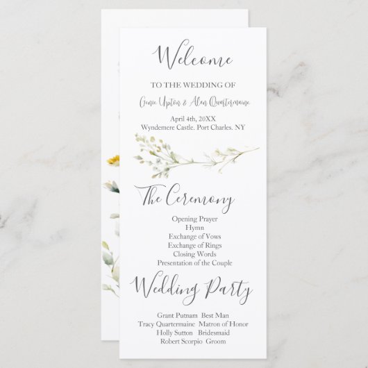 Daisy Wildflower Wedding Program (Voorkant / Achterkant)