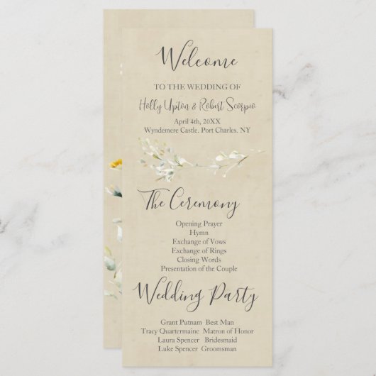 Daisy Wildflower Wedding Program (Voorkant / Achterkant)