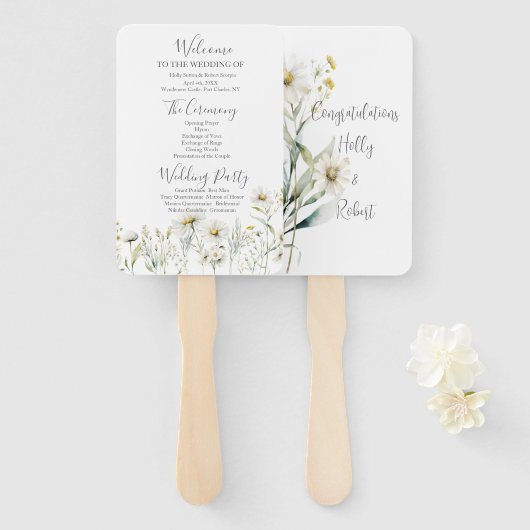 Daisy Wildflower Wedding Program Handwaaier (Voorkant en achterkant)