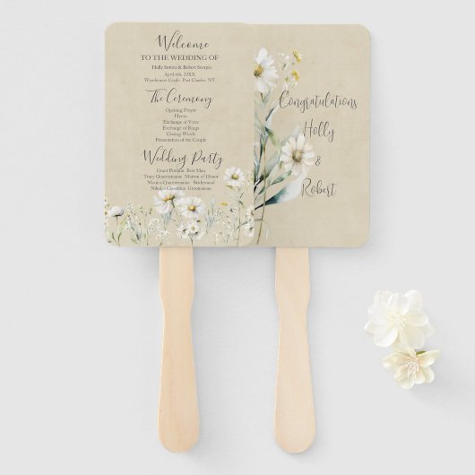Daisy Wildflower Wedding Program Handwaaier (Voorkant en achterkant)