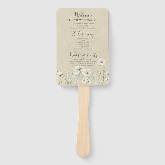 Daisy Wildflower Wedding Program Handwaaier (Voorkant)