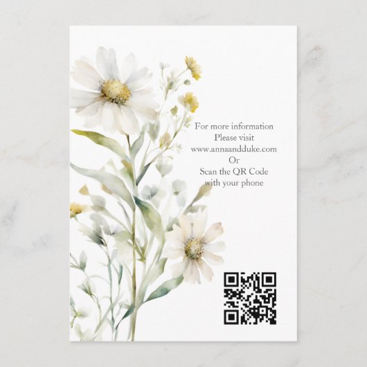 Daisy Wildflower Wedding QR-code Informatiekaartje (Achterkant)