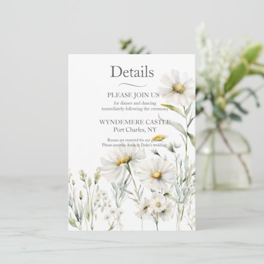 Daisy Wildflower Wedding QR-code Informatiekaartje (Staand voorkant)