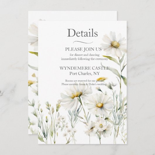 Daisy Wildflower Wedding QR-code Informatiekaartje (Voorkant / Achterkant)