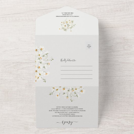 Daisy Wildflower Wedding Qr code Rsvp All In One Uitnodiging (Buitenkant)