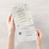 Daisy Wildflower Wedding Qr code Rsvp All In One Uitnodiging (Afscheurbaar)