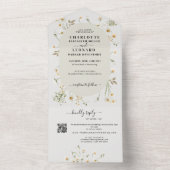 Daisy Wildflower Wedding Qr code Rsvp All In One Uitnodiging (Binnen)