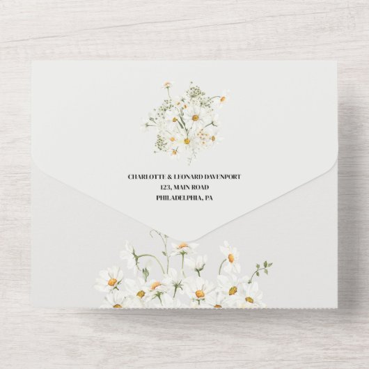 Daisy Wildflower Wedding Qr code Rsvp All In One Uitnodiging (Achterkant)