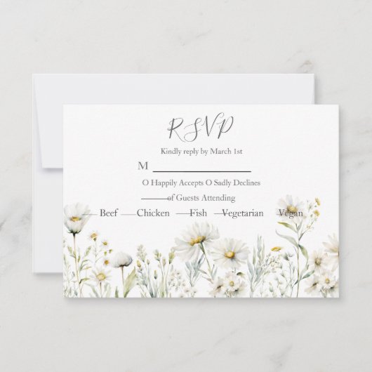 Daisy Wildflower Wedding RSVP Kaartje (Voorkant)