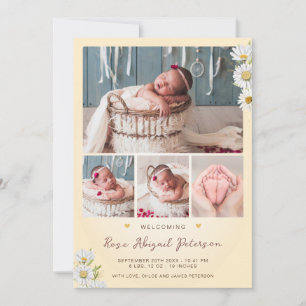 Daisy Wildflower Welcoming Newborn Baby Girl Birth Aankondiging