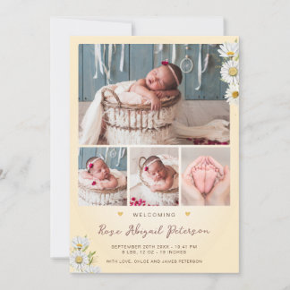 Daisy Wildflower Welcoming Newborn Baby Girl Birth Aankondiging