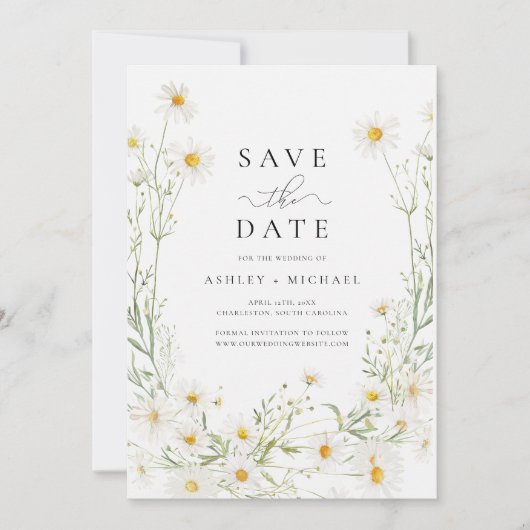 Daisy Wildflower Witte Boho Foto Save The Date (Voorkant)
