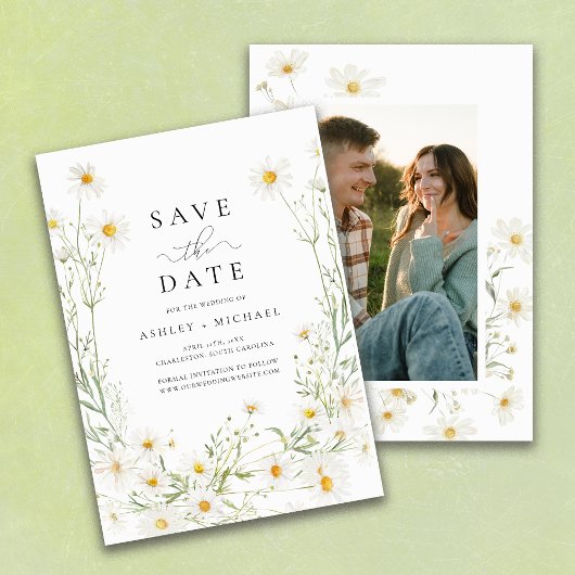 Daisy Wildflower Witte Boho Foto Save The Date