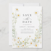 Daisy Wildflower Witte Boho Minimalistisch Save The Date (Voorkant)