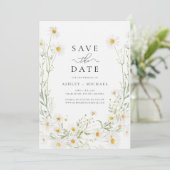 Daisy Wildflower Witte Boho Minimalistisch Save The Date (Staand voorkant)