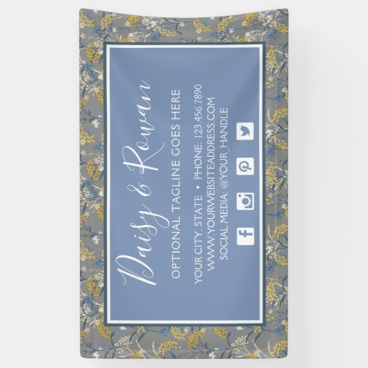 Daisy Wildflower & Yellow Rowan Berries Floral Spandoek (Verticaal)
