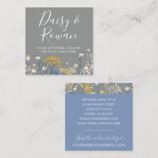 Daisy Wildflower & Yellow Rowan Berries Floral Vierkante Visitekaartje (Voorkant / Achterkant)