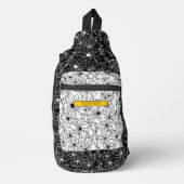 Daisy Wildflower Zwart Wit Patroon Geel Naam Sling Bag (Voorkant)
