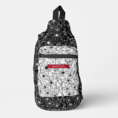 Daisy Wildflower Zwart Wit Patroon & Rode Naam Sling Bag (Voorkant)